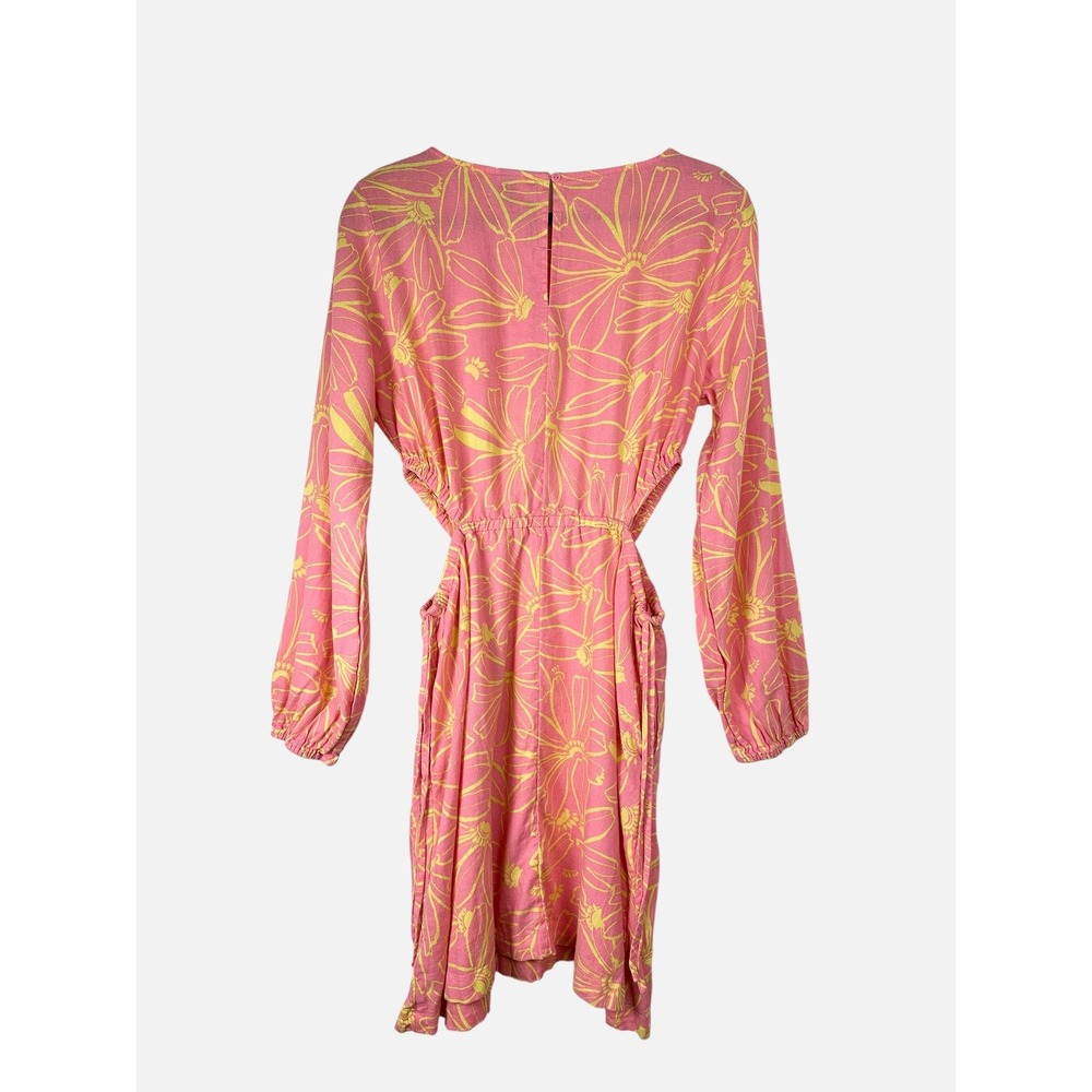 Universal Thread Pink Yellow Floral Linen Blend Cut Out Mini Dress Womens Medium - Picture 3 of 6
